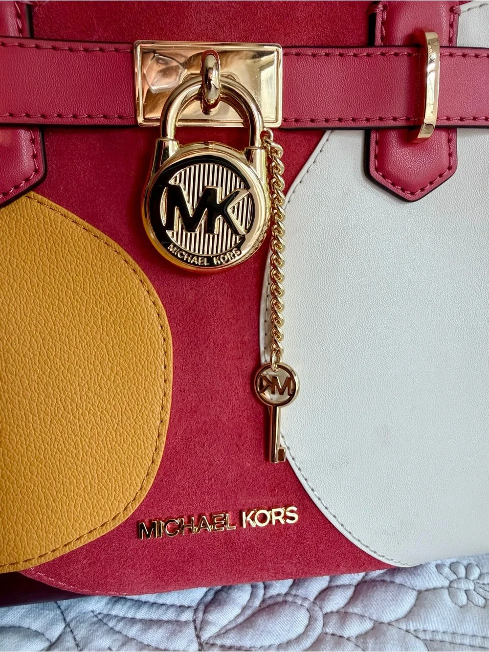 Michael Kors Hamilton Small Patchwork Satchel Gold Charm Light Berry Leather